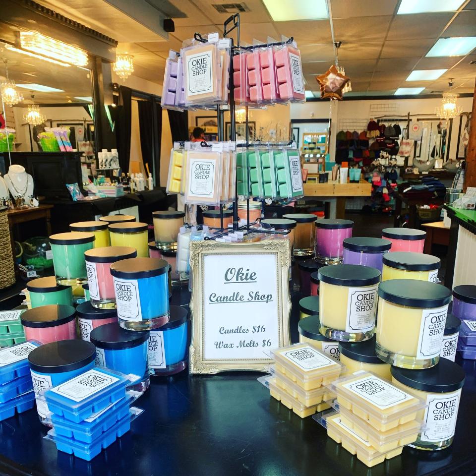 Image of Okie Candle Shop Countertop with Wire Hangars Display